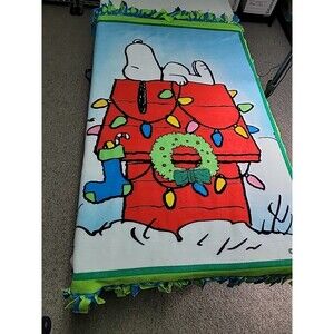 Peanuts No Sew Fleece Throw Blanket Handmade  Snoopy Christmas 52" X 39"